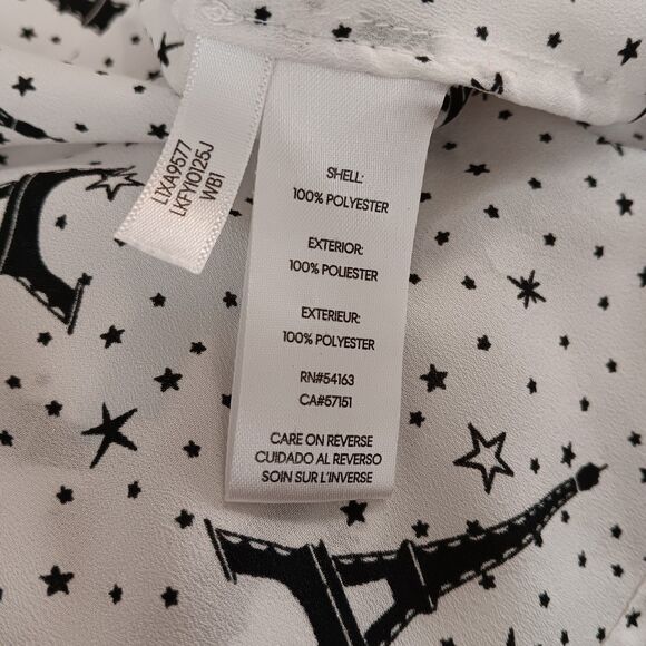 Karl Lagerfeld Paris Blouse Sz M Eiffel Tower Stars Print Button Front - Picture 14 of 15
